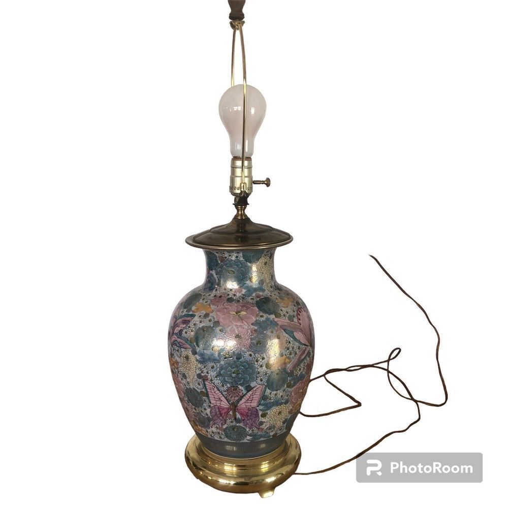 Vintage Frederick Cooper Chinoiserie Style Table Lamp Butterfly Asian Brass Base